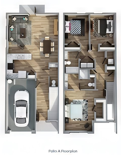 Floor plan for 3 beds, 2.5 baths, 1437 sqft